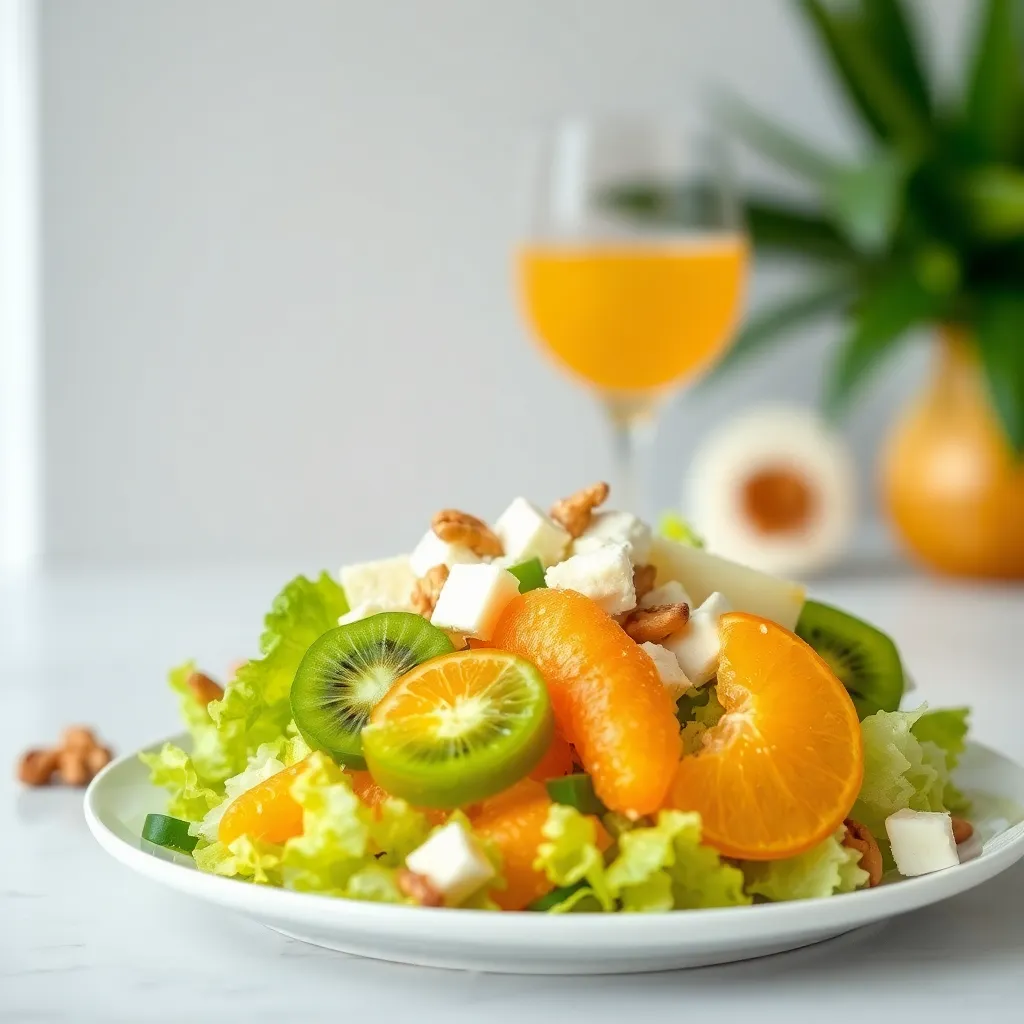 Refreshing Kiwi Citrus Salad with Cheese and Walnuts